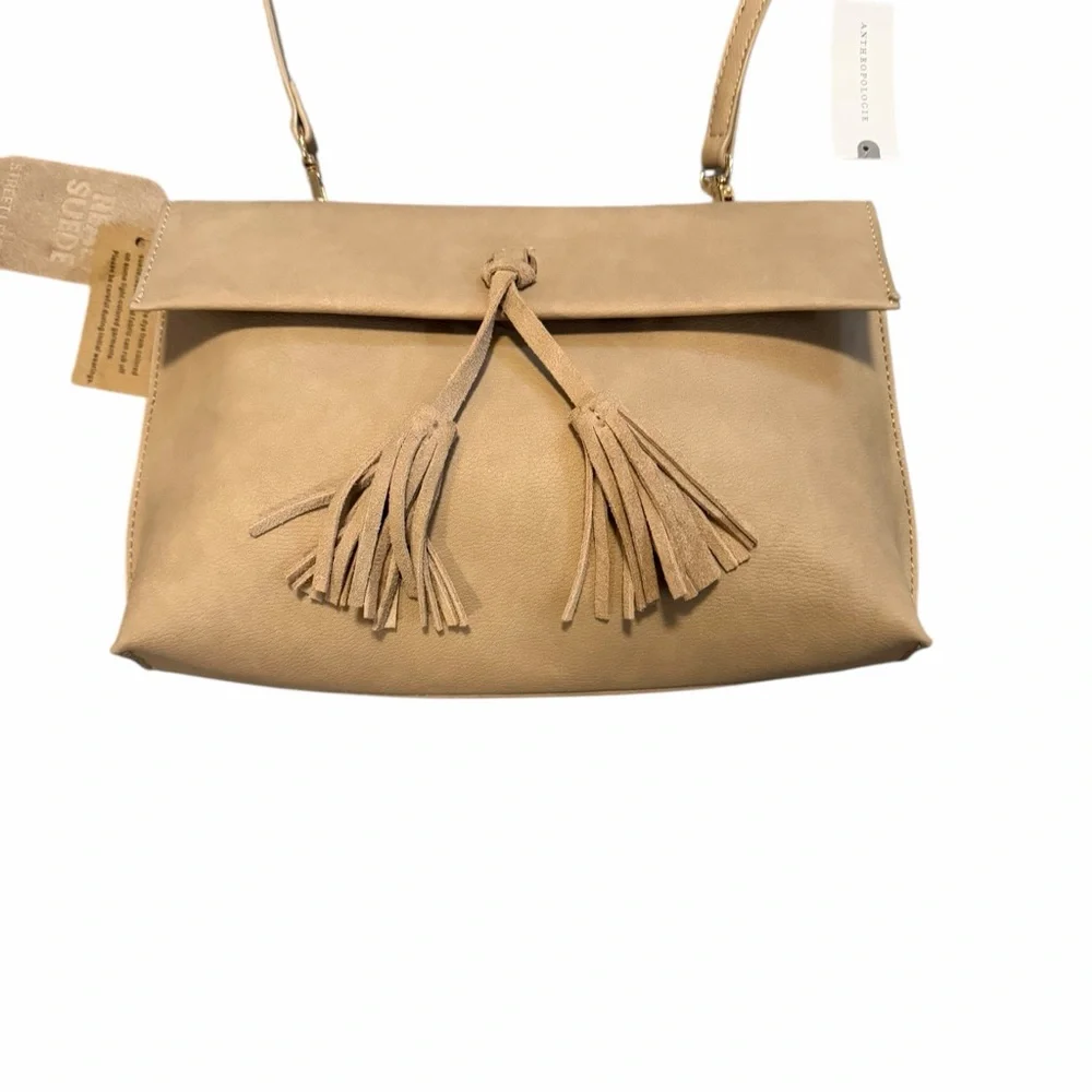 Anthropologie Street Level Genuine Leather Crossbody Purse Tassel‎ NWT